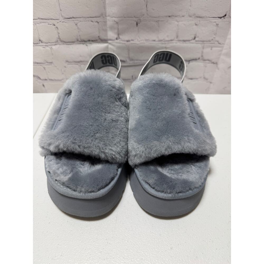 UGG Disco Slide Platform Slipper Sz 10 Color Ash Fog Sheepskin Upper And Insole - Picture 2 of 11
